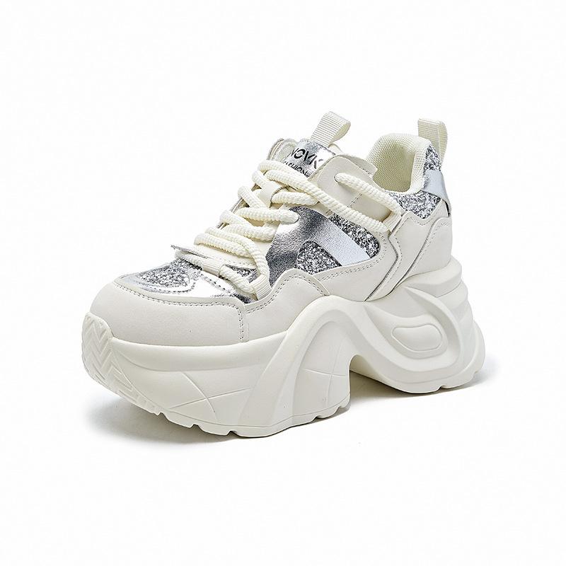 Wear high-end autumn new leather women's shoes thick sole inner height increase sports and leisure dad shoes children