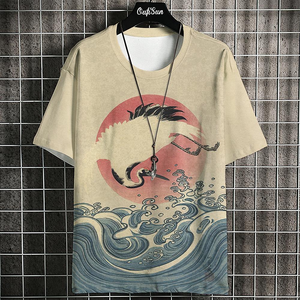 Ukiyo-E T-Shirt für Herren Japanische T-Shirts 3D Tier Fisch Druck Kurzarm Tees Tops Lässiges Sweatshirt Herrenbekleidung S-4XL