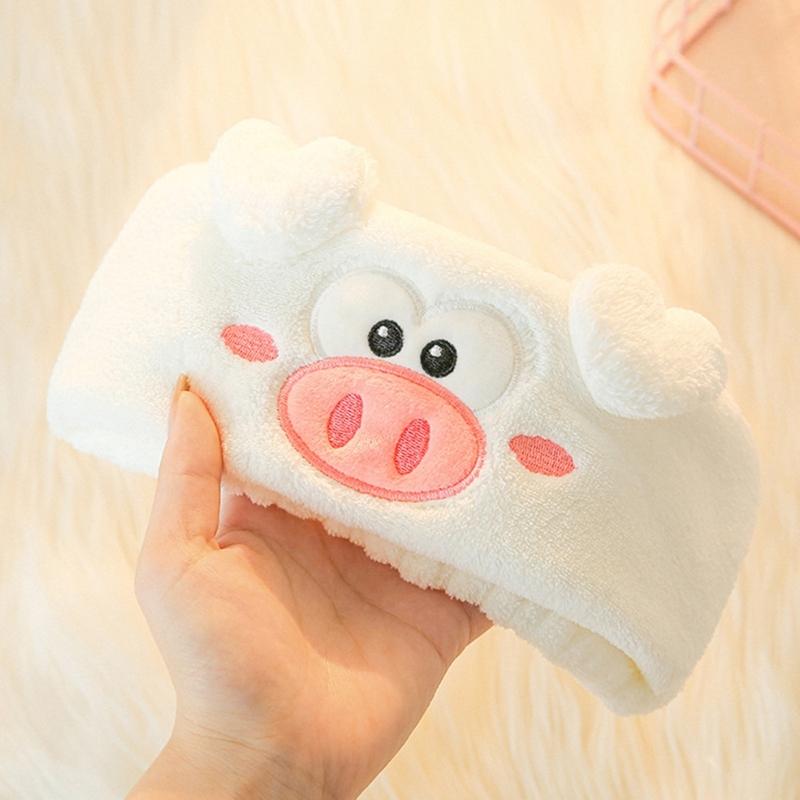 Soft and Absorbent Piggy Heart Headband for Daily Skincare and Makeup Removal Soft Plush Furry Hairband