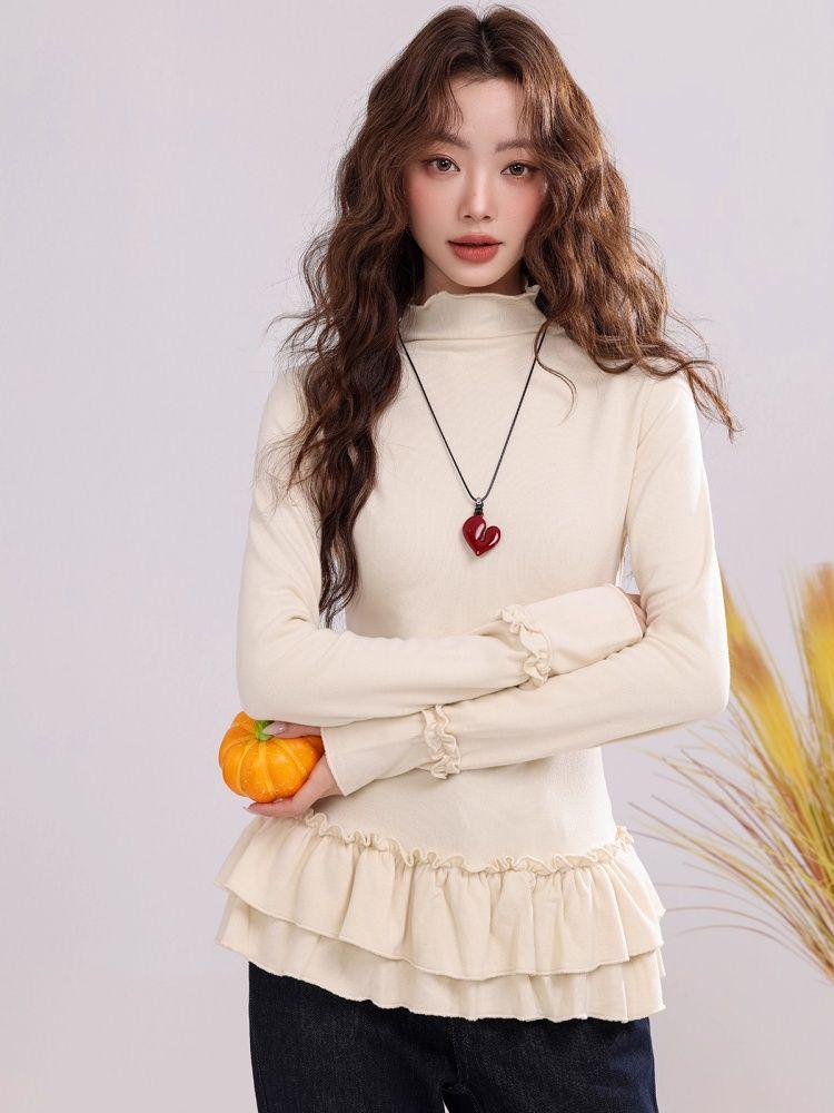 270g Velvet Women's Warm Half-High Collar Long Sleeve T-Shirt, New Autumn/Winter Korean Style Slimming Top