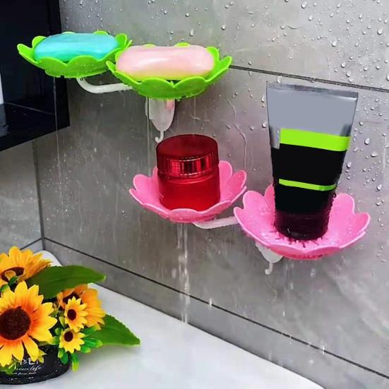 Bathroom Soap Dish Lotus Shape Easy To Install Adhesive Soap Dish Wall Mounted Self Draining Soap Holder Decor