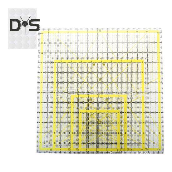 

4 шт. акриловая линейка для квилтинга с нескользящими кольцами 4,5/6/9,5/12,5-дюймовая квадратная линейка для резки ткани с четкой маркировкой проекты для шитья и рукоделия жёлтый