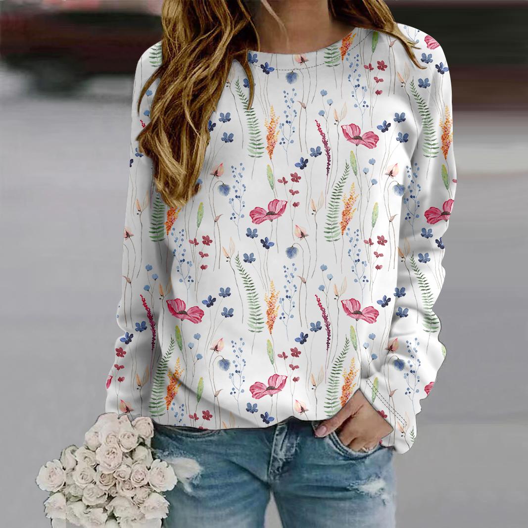 Осенне-осенняя женская модная футболка с длинным рукавом и круглым вырезом — фото 2