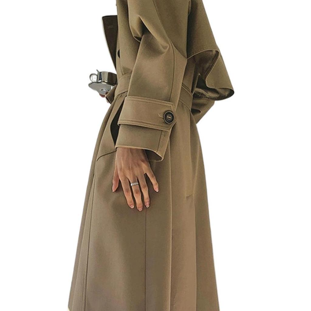 2025 Damen Khaki Midilanger Trenchcoat: Britischer Stil, Taillenformend, Lässige Eleganz.