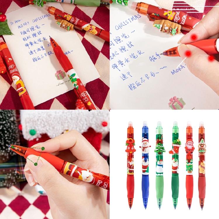 6Pcs Holiday Erasable Gel Pen Retractable Gel Inks Pens Blue Inks 0.5mm Tip for Writing Journaling Stocking Fillers