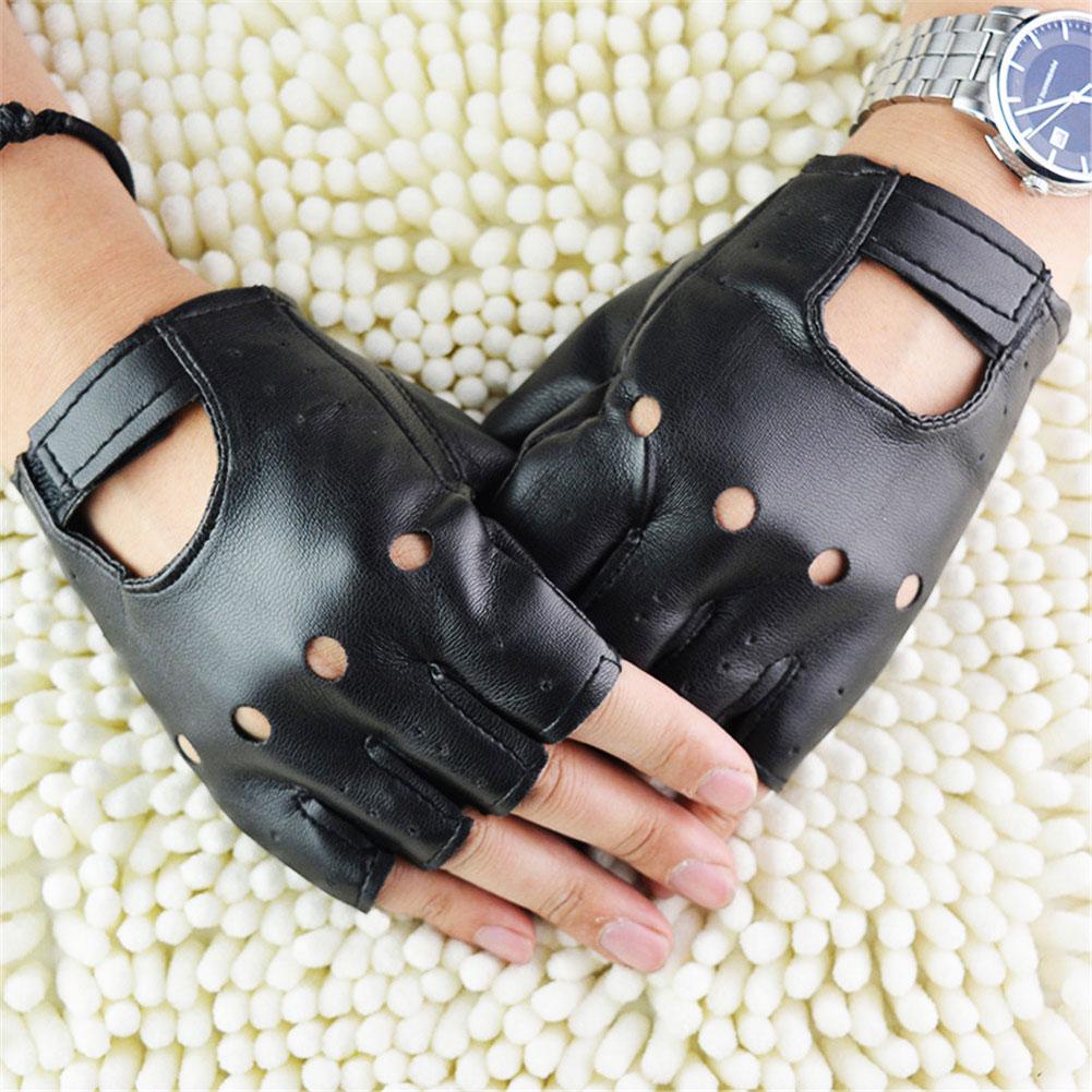 Punk Fingerless Gloves Half Finger Punk PU Leather Gloves Unisex Black PU Leather Fingerless Gloves Punk Hip-Hop Gloves Black