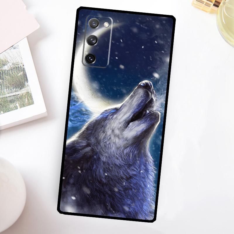 Moon Roaring Wolf Case For Samsung Galaxy S24 Ultra S21 S22 S23 Plus S20 FE S8 S9 S10 Note 10 20 Ultra Cover
