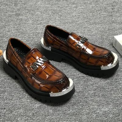 Style Tendance Mocassins Plats pour Hommes Marque Chaussures pour Hommes Marron Noir Chaussures de Ville Semelle Épaisse 3,5 cm Grande Taille 45