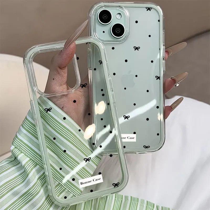 The Bow Is Suitable for Apple 17promax Mobile Phone Case IPhone16 Frame 15 Anti-drop 13/12 Women's 11 Transparent.
