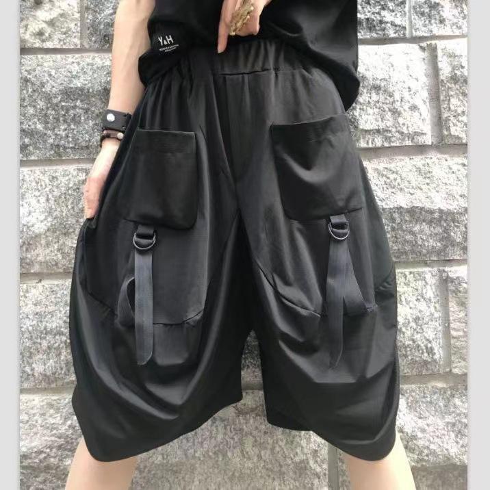 Spring and summer new loose women s cargo pants, unisex plus-size trendy versatile wide-leg pants, low-rise shorts M чёрный