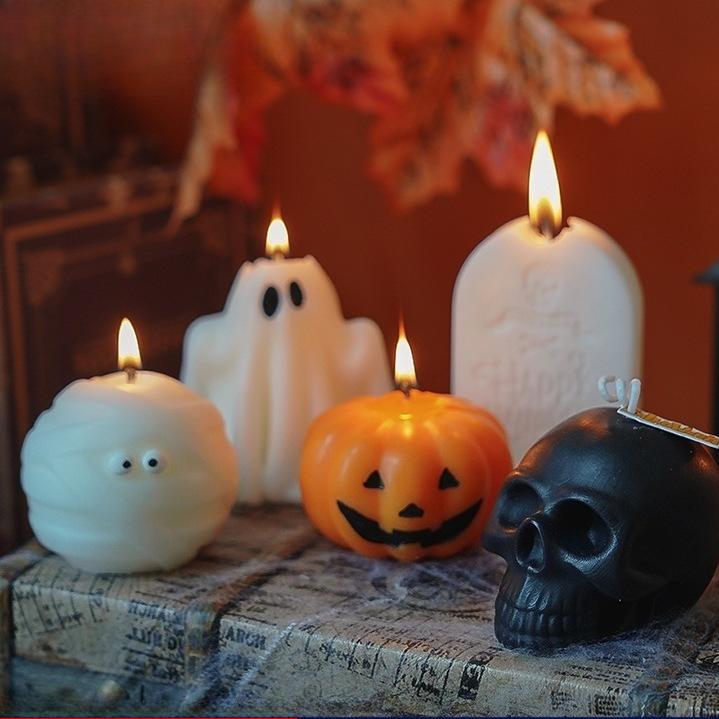 Halloween Scented Candle Gift Handmade Skull Pumpkin Shape Fragrance Ornament