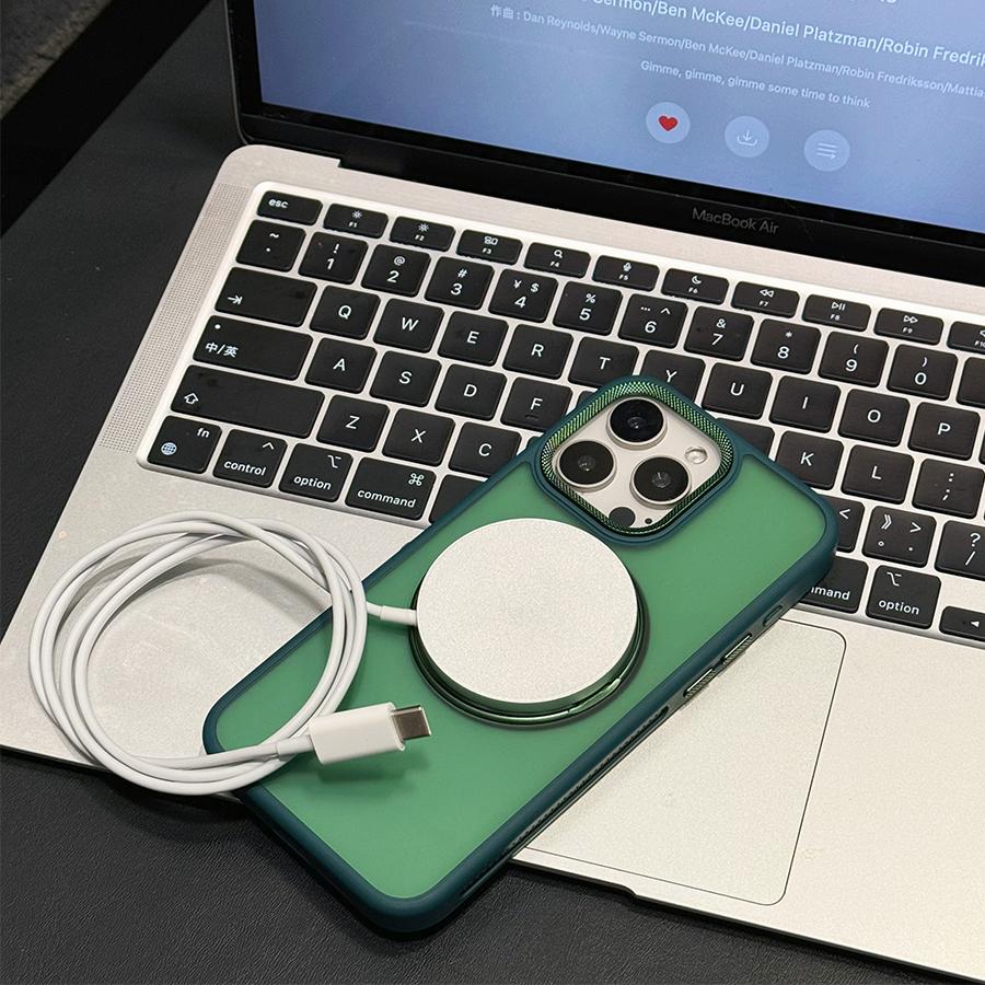360° Rotate metal bracket magsafe charging phone case for iPhone 16 15 14 13 12 11 Pro Max Titanium gray magnetic hard cover