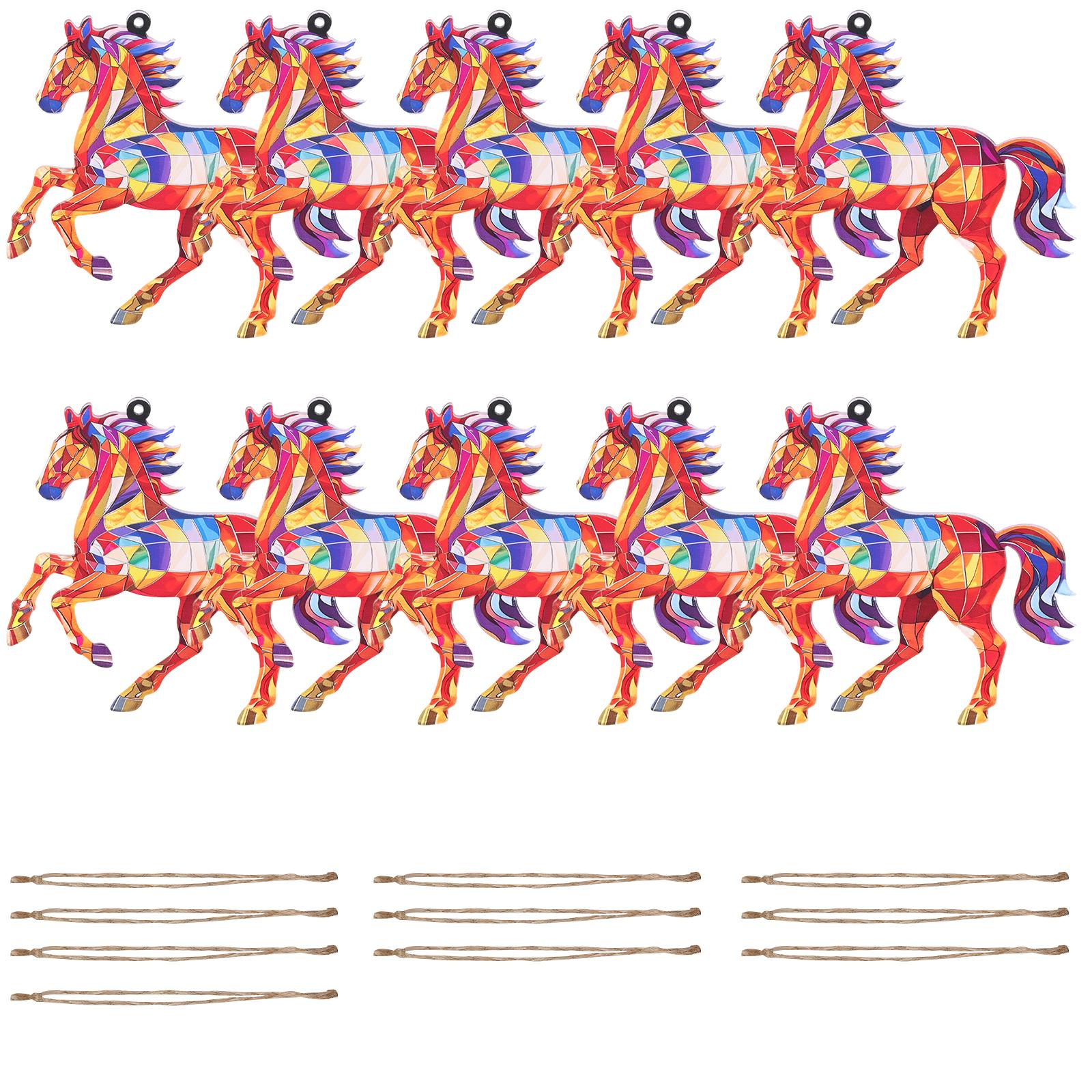 

10 шт. Акриловое украшение в виде лошади, Переливающийся ловец солнца, Подвеска, Дизайн пони, Декор со шнурком, Цветная мозаика, Конный подарок
