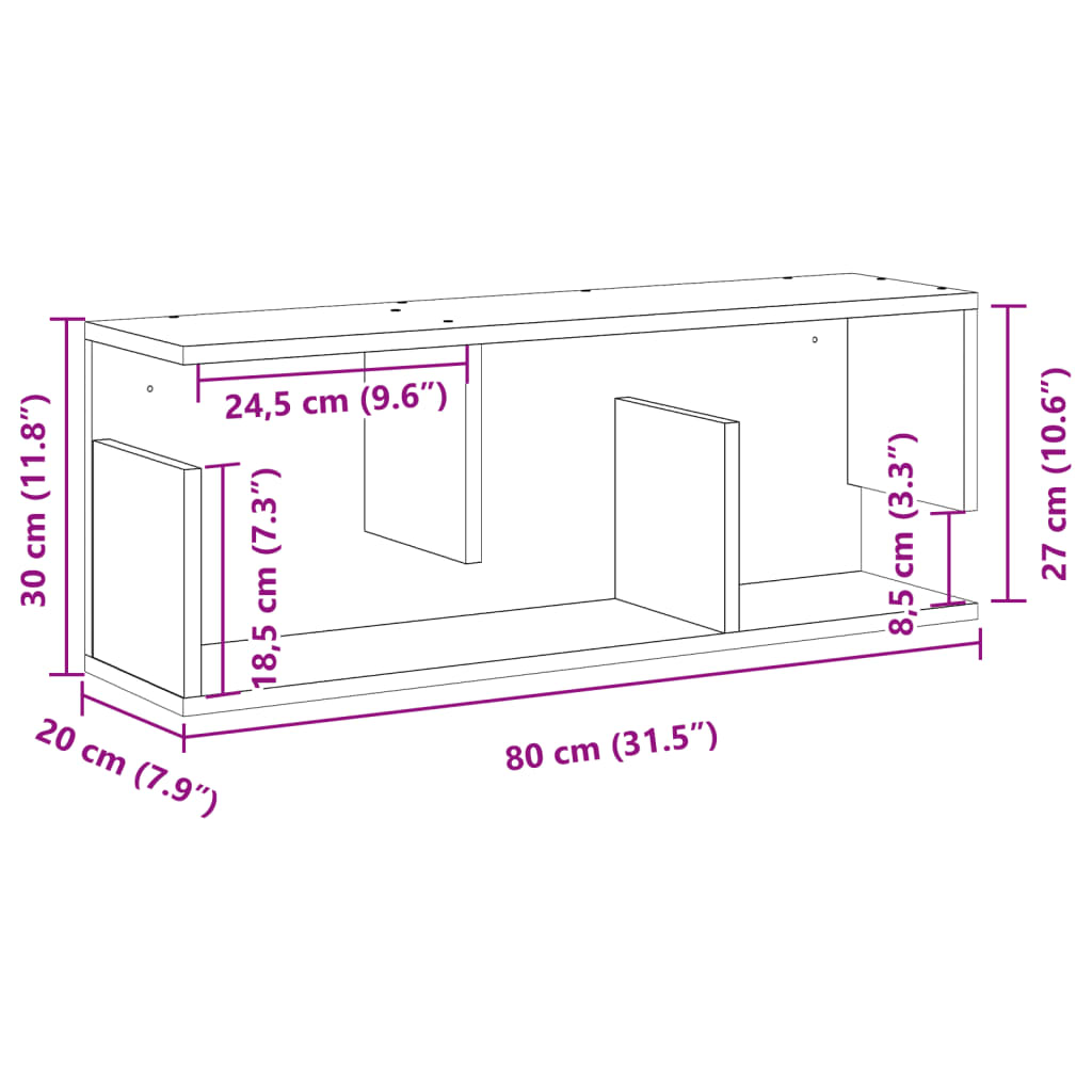 Wall Cabinet 80x20x30 Cm Black Engineered Wood