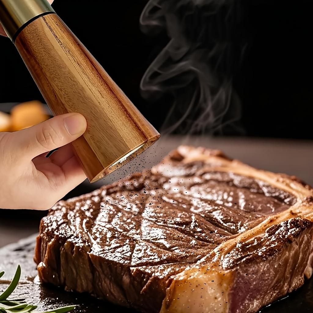 1 zestaw młynków do soli i pieprzu z drewnianą podstawką, ręcznym shakerem i regulowaną wagą mielenia