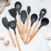 12 Piece Set Silicone Non Stick Pot Cooking Kitchen Utensil Set With Storage Bucket Wooden Handle Silicone Kitchenware