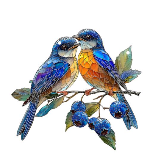 Red Bird Sun Catcher, 2D Acrylic Bird Hanging Decoration, Stained Glass Style Bluebird Suncatcher for Indoor Window Front Porch Decor