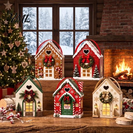 Small Holiday Surprise Boxes Christmas Wonderland Cottage Gift Box, House Shaped Paper Treat Boxes, Eve Containers Snack Holder with Handle