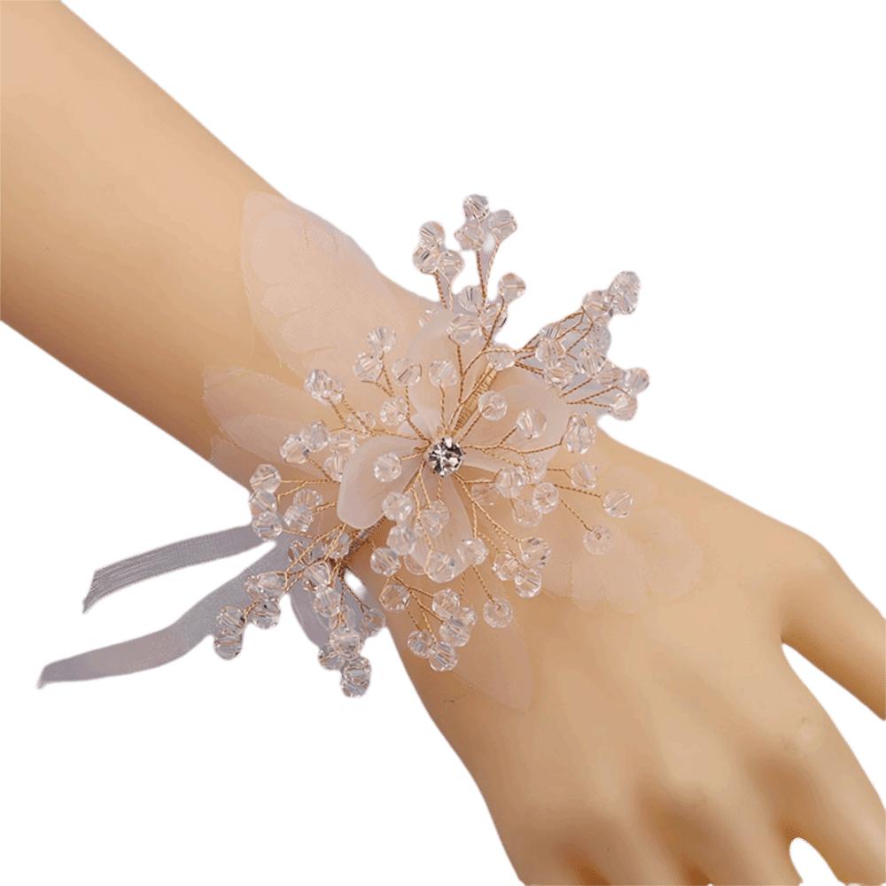 Artificial Flowers Bridesmaids Wrist Flowers Pearl Rhinestone Hand Flower  Wedding Party