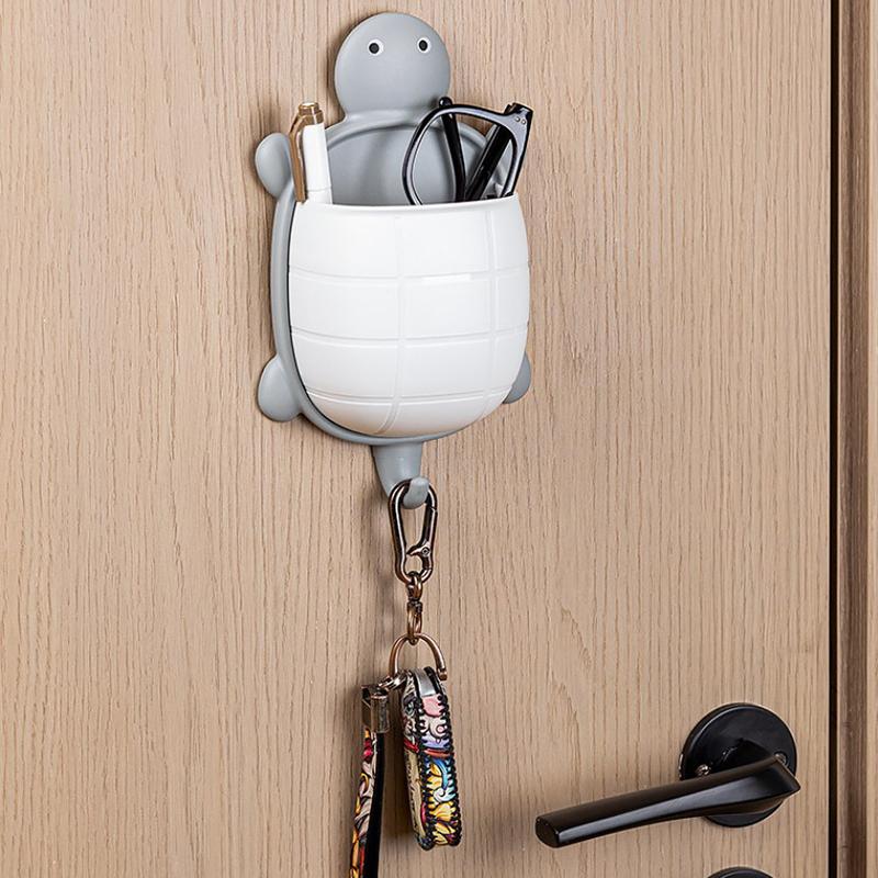 1Pc Cute Toothbrush Holder Wall Mounted Toothpaste Holder Turtle Shape Wall Shower Razor Holder Organizer Bathroom Storage Green
