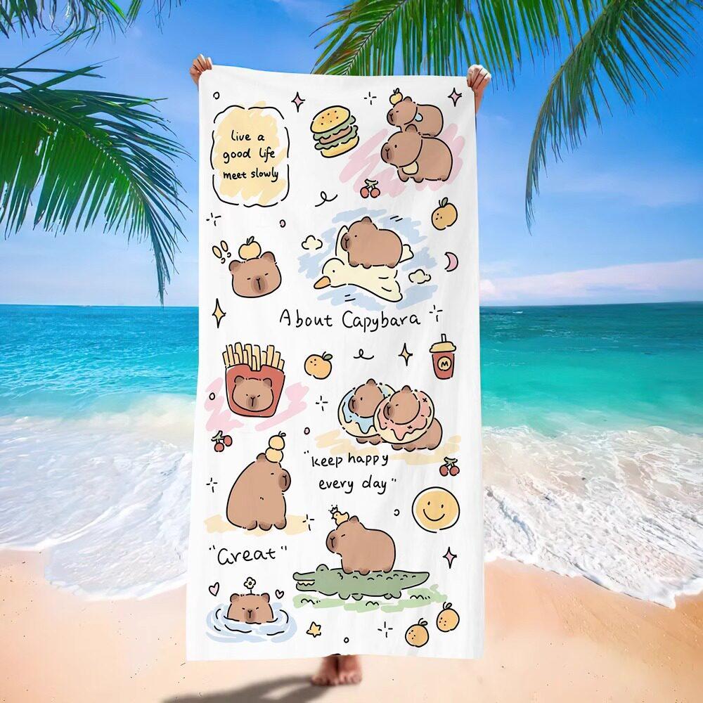 Cute Capybara Quick-Dry Bath Towel for Beach Swimming Wrap Fitness Sports Shower Towel - Absorbent Durable Pool Towel