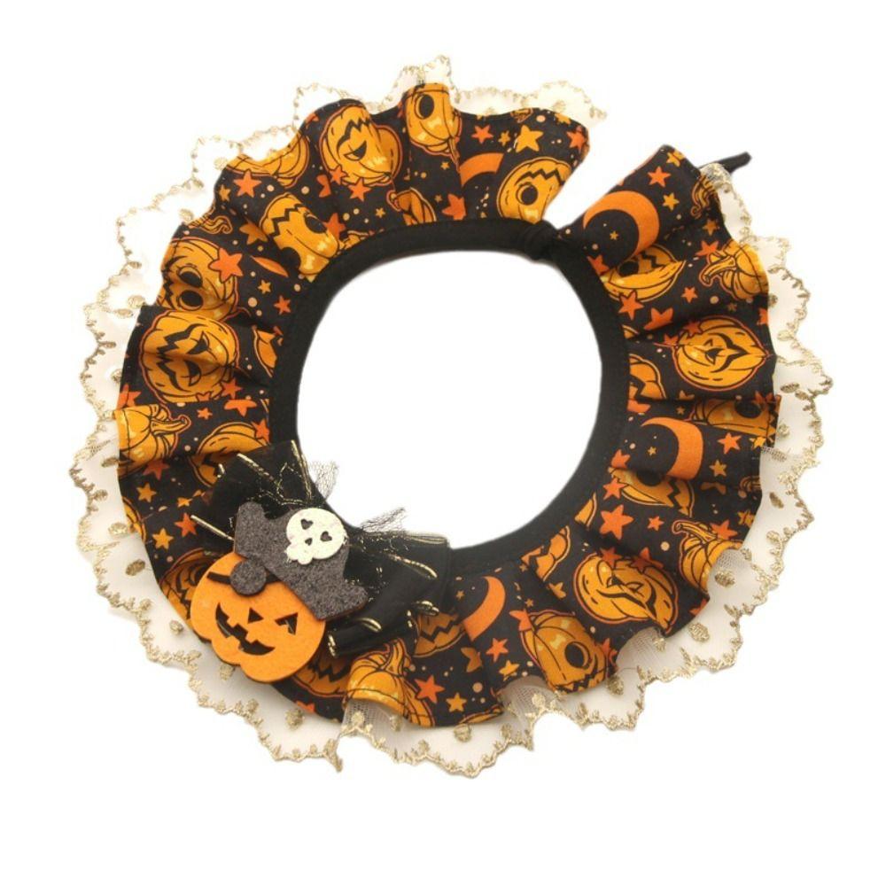 Creative Halloween Cat Dog Lace Necklace Adjustable Exquisite Pet Pumpkin Lace Collar Cute Cool Pet Bib Scarf Small Medium Pets