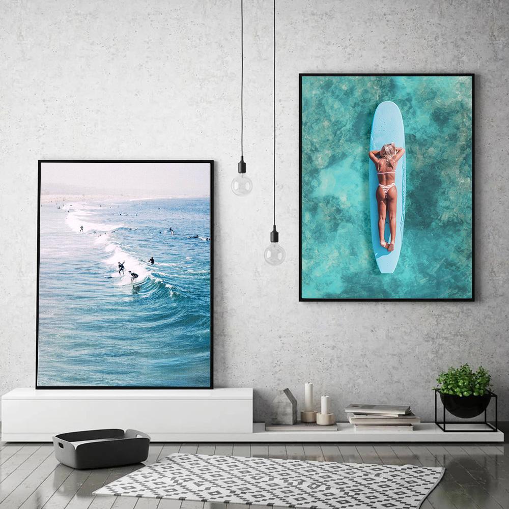 Holiday Sunset Beach Bus Surfboard Ocean Waves Surfing Poster Canvas Painting Wall Art Pictures for Room Home Decor Gift