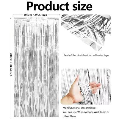 2PCS Party Backdrop Curtain Multicolor Decoration Foil Fringe Rain Curtain Wedding Stage Birthday Party Christmas Decoration
