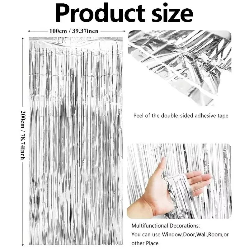 2PCS Party Backdrop Curtain Multicolor Decoration Foil Fringe Rain Curtain Wedding Stage Birthday Party Christmas Decoration