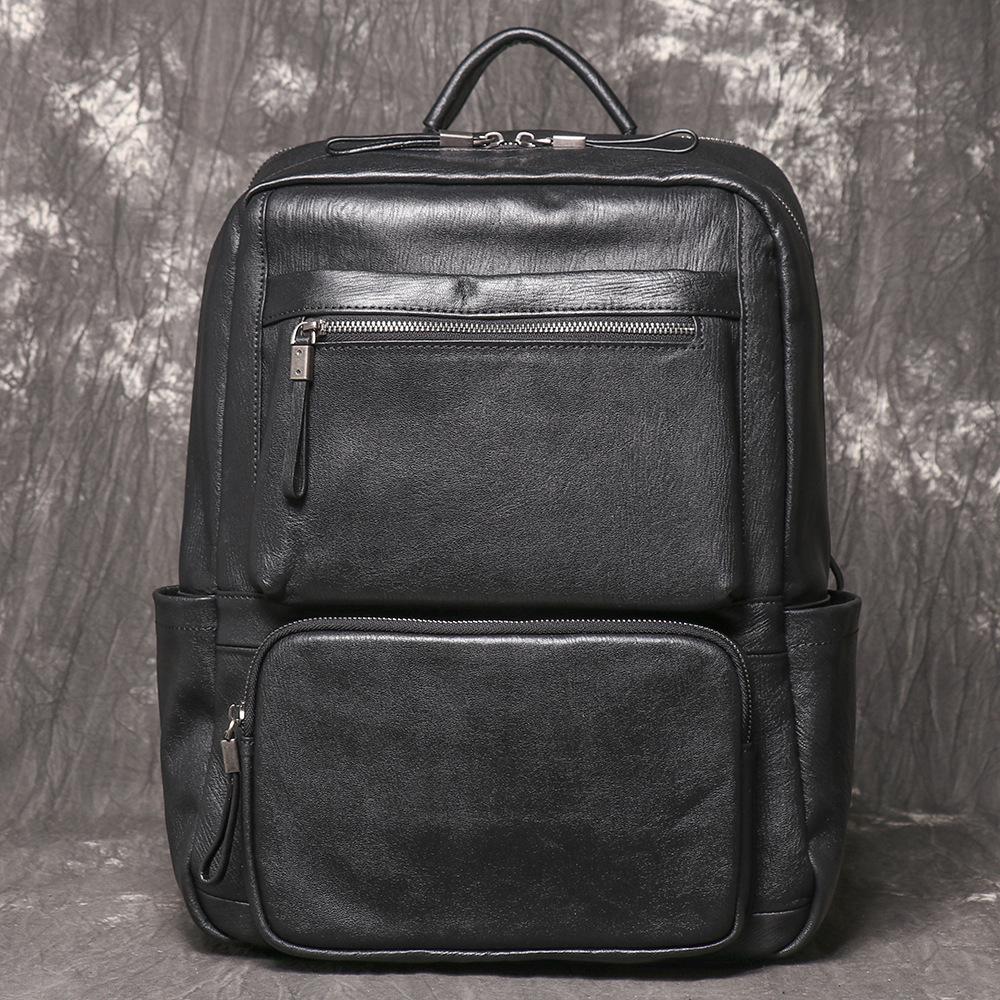 Men S Cowhide Backpack Leather Business Travel Wear Trolley Case Travel Bag Large Capacity Computer Bag чёрный