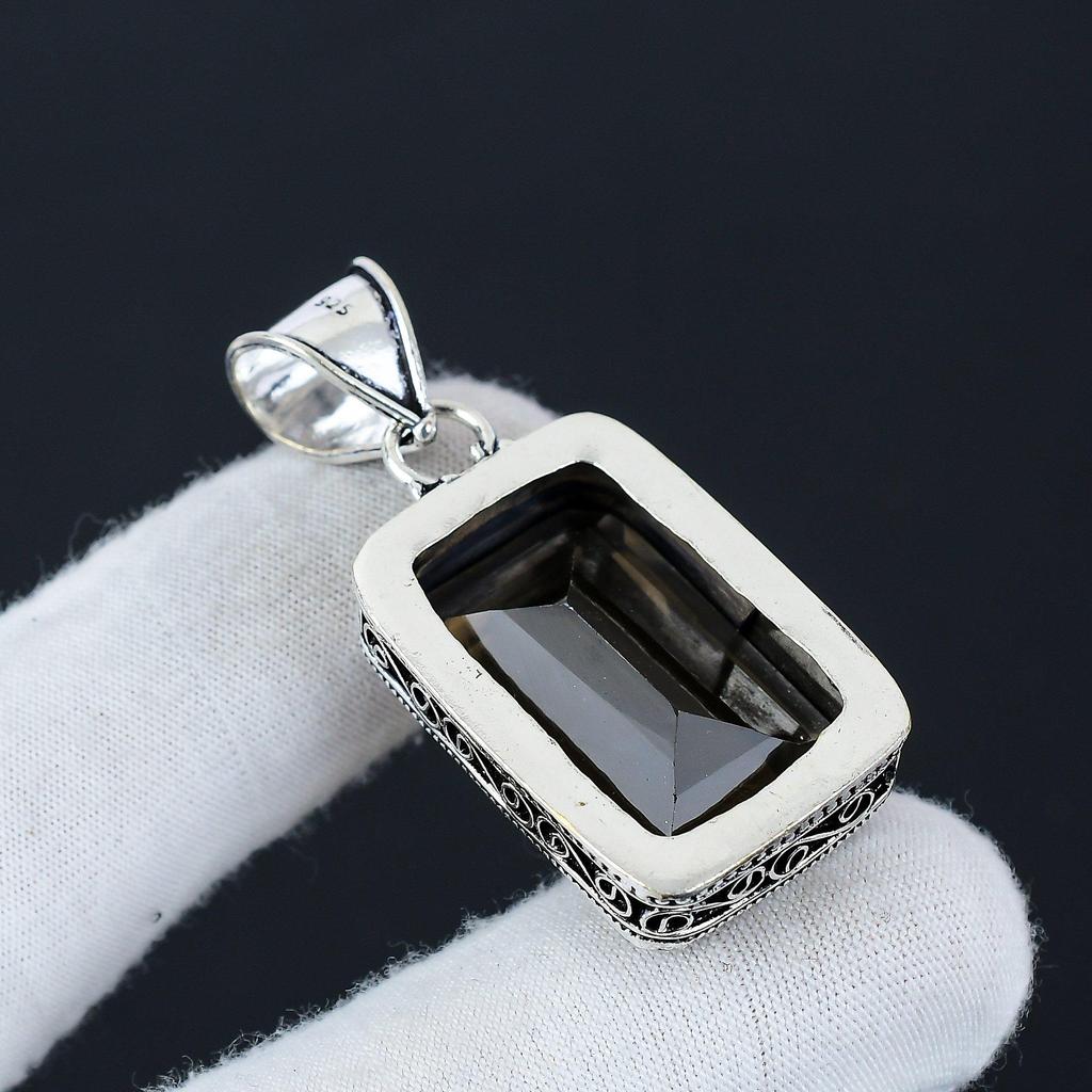 Zierlicher Rauchtopas Edelstein Silberanhänger aus 925 Sterling Silber - Handgefertigtes Design, Schmuck für den Alltag, Einzigartiger Anhänger Muttertagsgeschenk