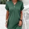 Women's New V-neck Solid Color Pullover Comfortable Casual Button Dress