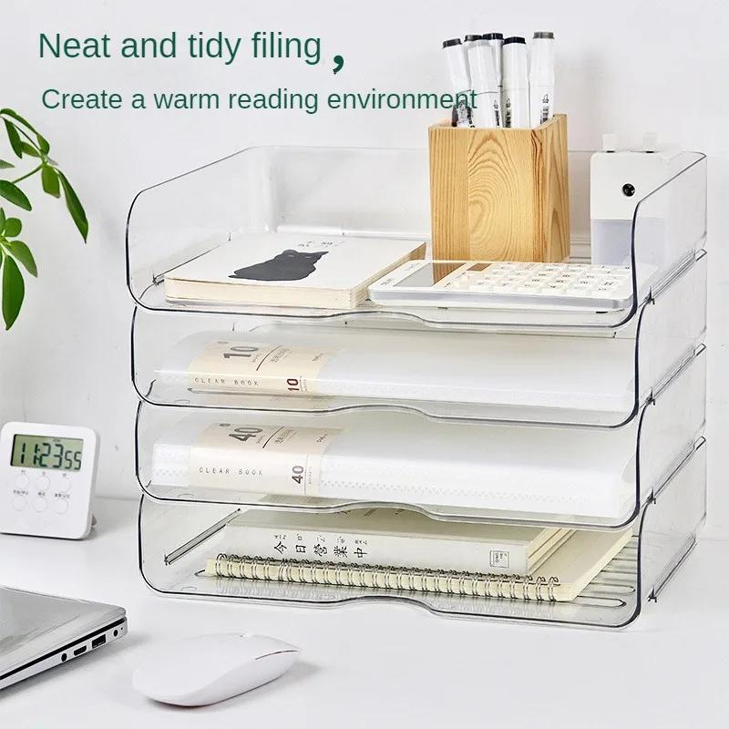 Basit Stil Çok Amaçlı Sağlam Saklama Kutusu Masaüstü Dosya Düzenleyici İstiflenebilir Saklama Tepsisi A4 Kağıt Rafı Kırtasiye Kutusu Kitaplık