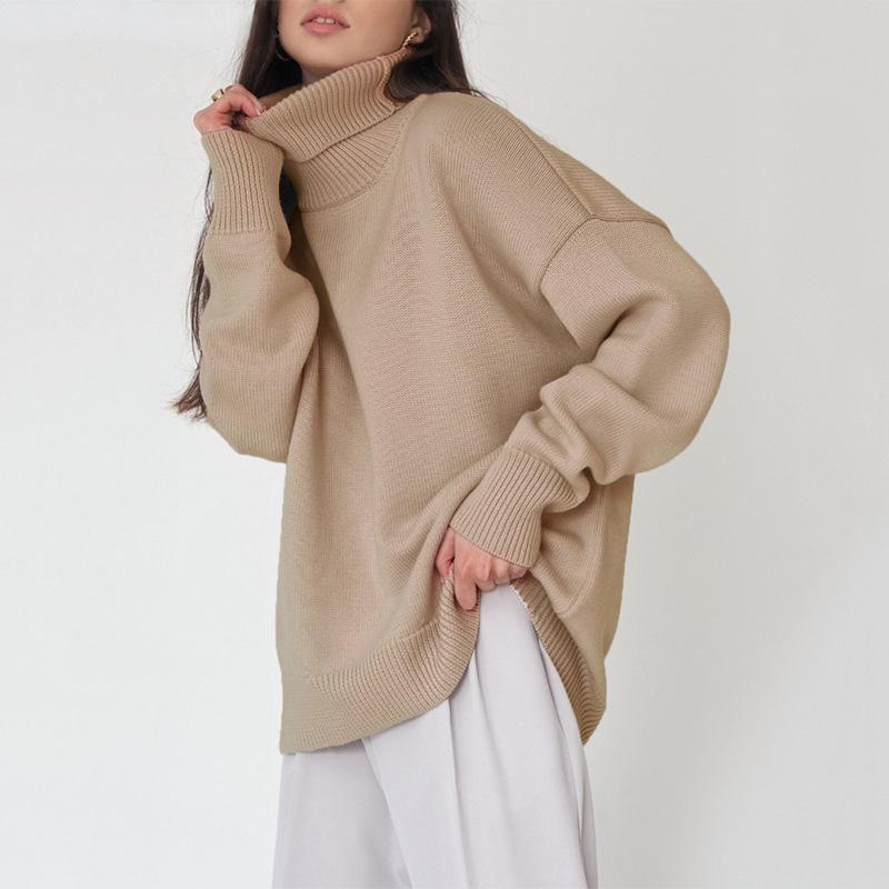 Turtleneck Jumper Autumn and Winter Solid Color Turtleneck Sweater Comfortable Loose Classic Versatile Temperament Sweater Top Women