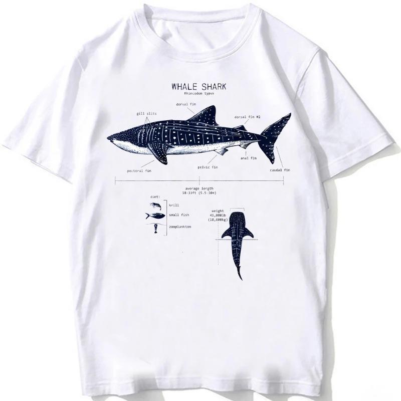 Beach Diving White Tshirt Vintage Whale Shark Anatomy Biology Tshirt Unisex Casual T Shirts Aesthetic Clothes