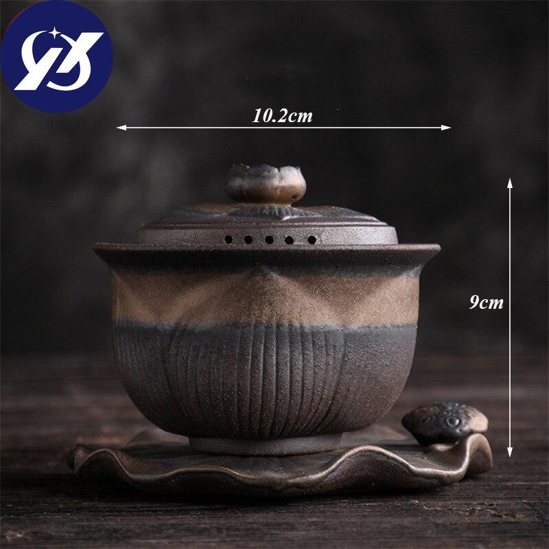 Ceramic Handmade Tea Bowl with Cover Office Teapot Jingdezhen Teacup Pottery Gaiwan Tea Set Drinkware 170ml