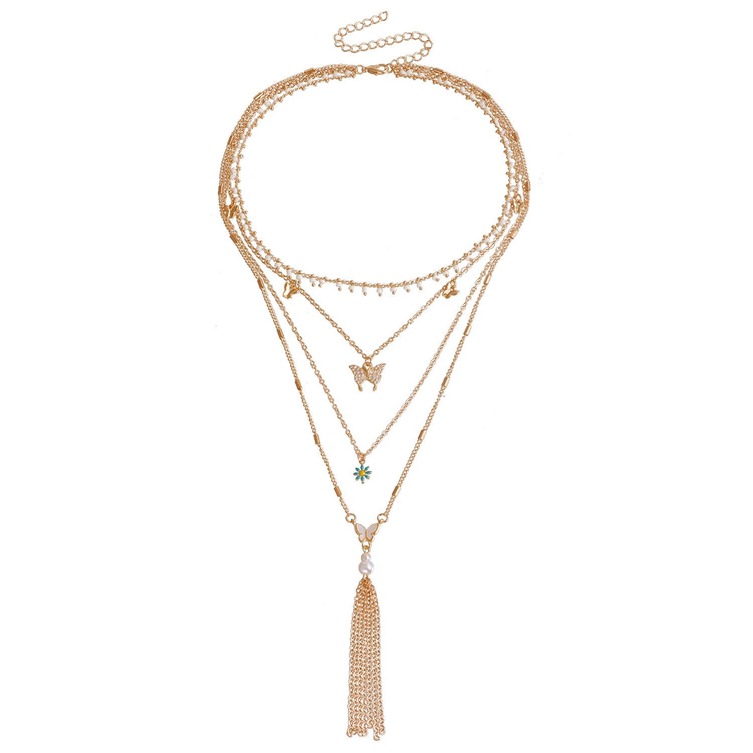 

Accessories Multi-Layer Vintage Diamond-Encrusted Butterfly Tassel Pendant Necklace Women S Trend Sexy Clavicle Chain золотой