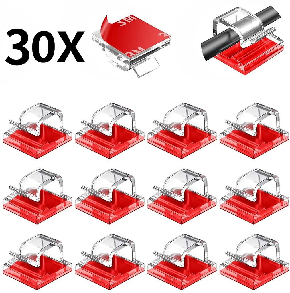 30Pcs Cable Clips Self Adhesive Cord Management Black Wire Holder Organizer Clamp Self-adhesive Car Clip Accessories