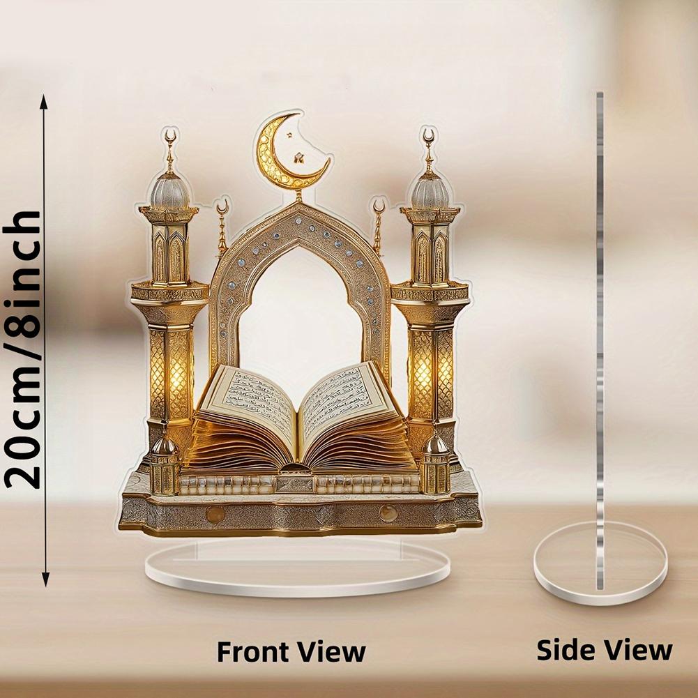 Eid Mubarak 2D Flaches Koran-Ornament Mond Stern Schloss Schreibtischdekoration mit Sockel Ramadan Haus Küchen Dekoration für Muslime
