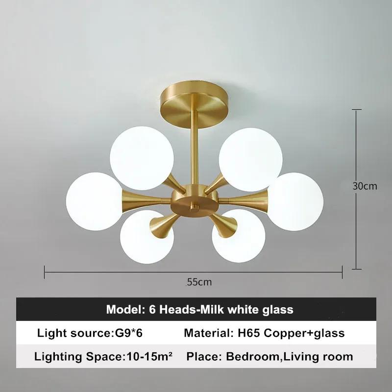 Modern luxury LED chandelier kitchen bedroom dining room copper glass ball Nordic creative home ceiling chandelier home lighting