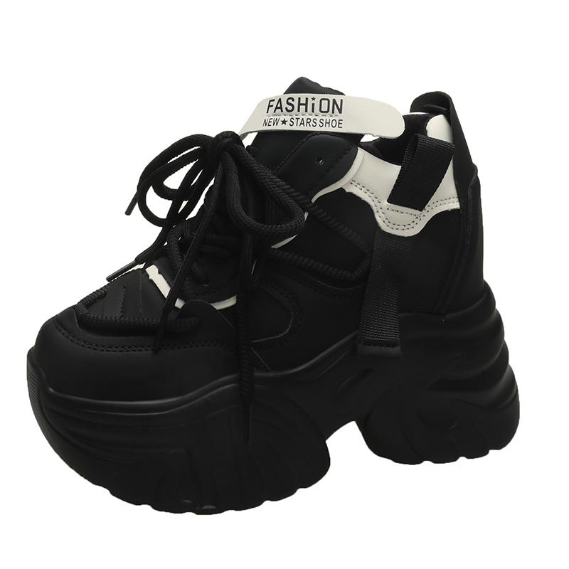 Fashion 2025 New 10.5cm Breathable Leather Shoes  Winter Wedge Heels Casual Women Walking Sneakers Autumn Lace-up High Platform Chunky