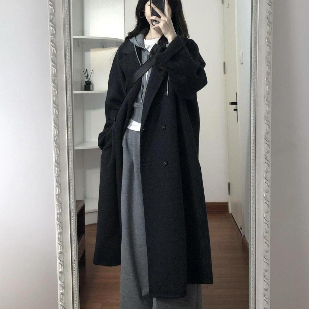 Women's Minimalist Woolen Coat - Double-Faced Cashmere, Long, Thickened, 2025 Autumn/Winter Collection