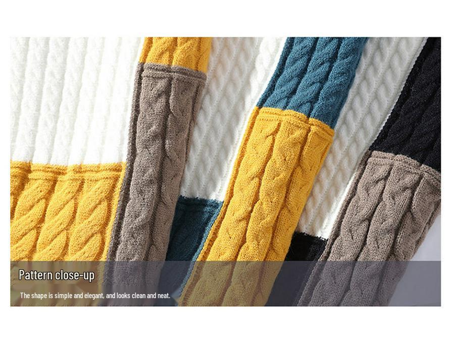 Men's Trendy High Collar Color Block Knit Pullover Sweater for Spring and Autumn