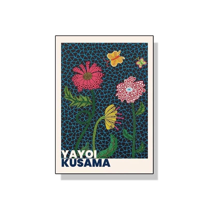 Yayoi Kusama Kunstausstellung Kürbisblume Wandkunst Poster Drucke Abstrakte Leinwandmalerei Bild für Modernes Zimmer Wohnkultur