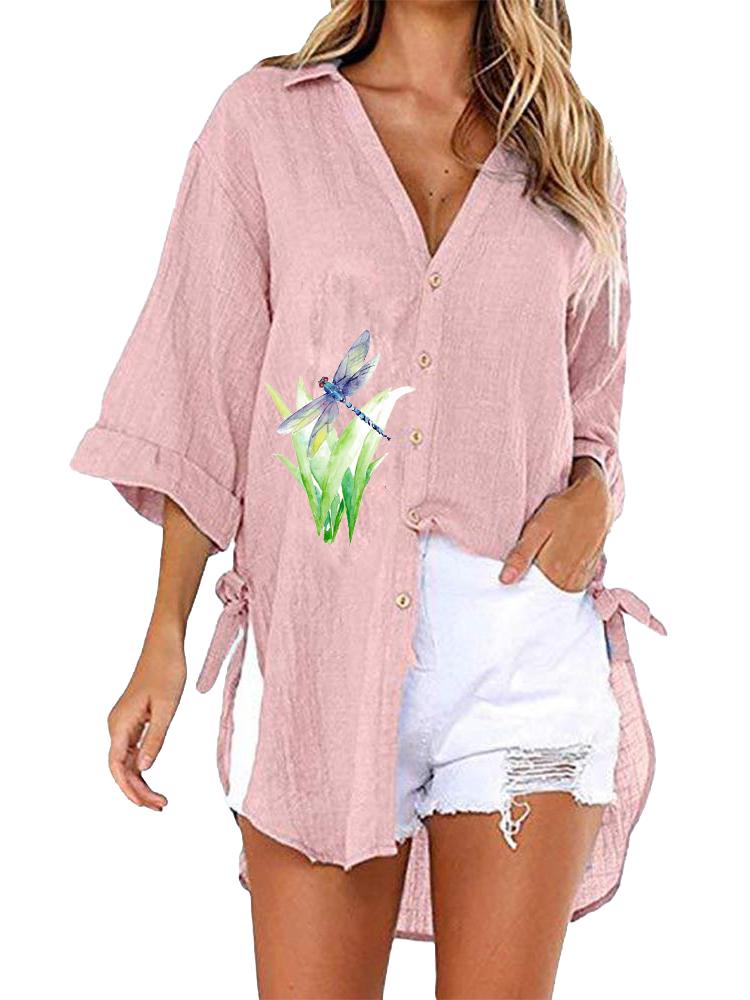 Blusa Stampata alla Moda da Donna Top Casual a Manica Corta T-shirt Larga da Donna con Scollo a V
