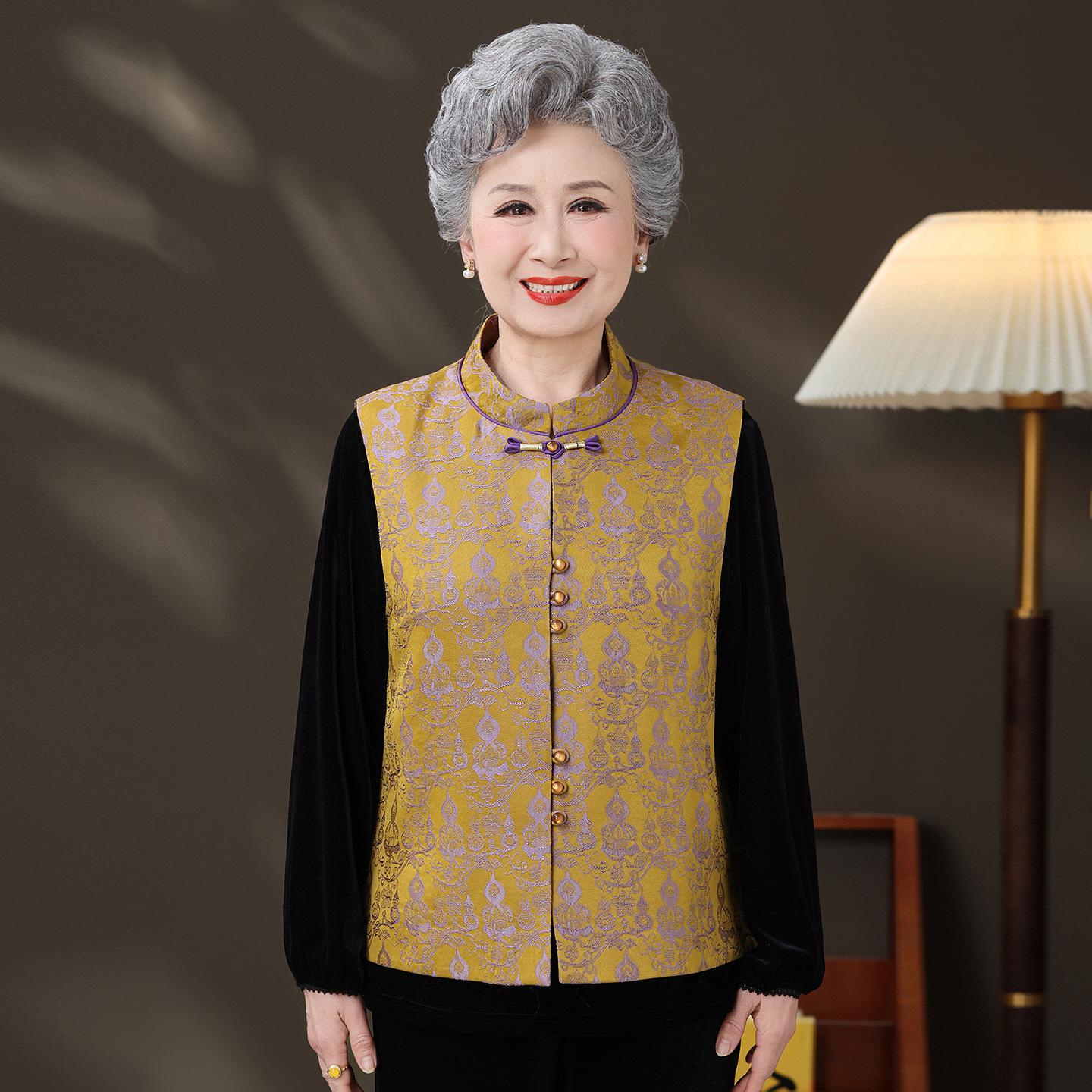

Grandma s New Tang Style Vest: Spring/Autumn Jacket for Elderly Women L (Up to 100 lbs)