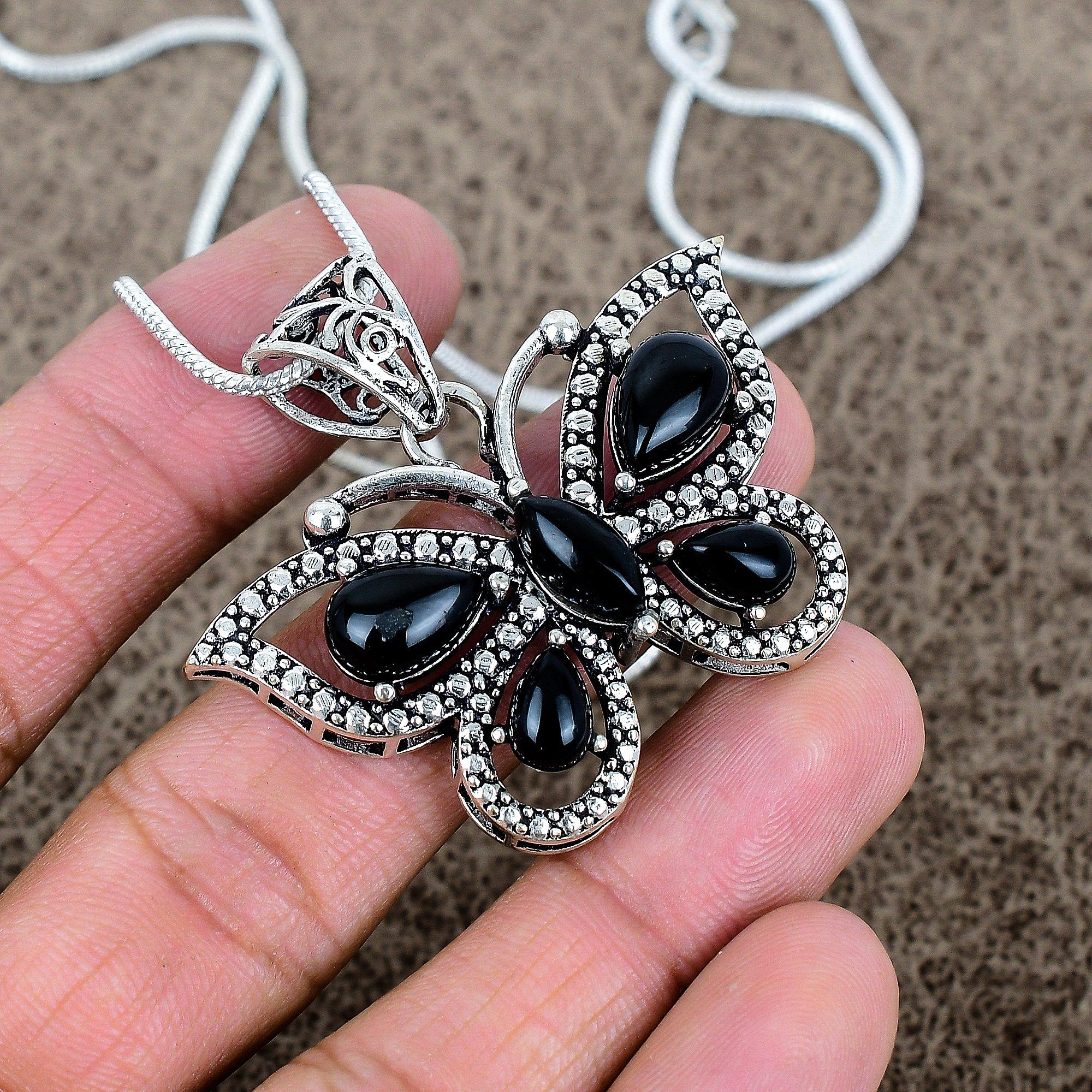 

Black Onyx Gemstone Handmade 925 Sterling Silver Jewelry Pendant 1.65 KKG-295