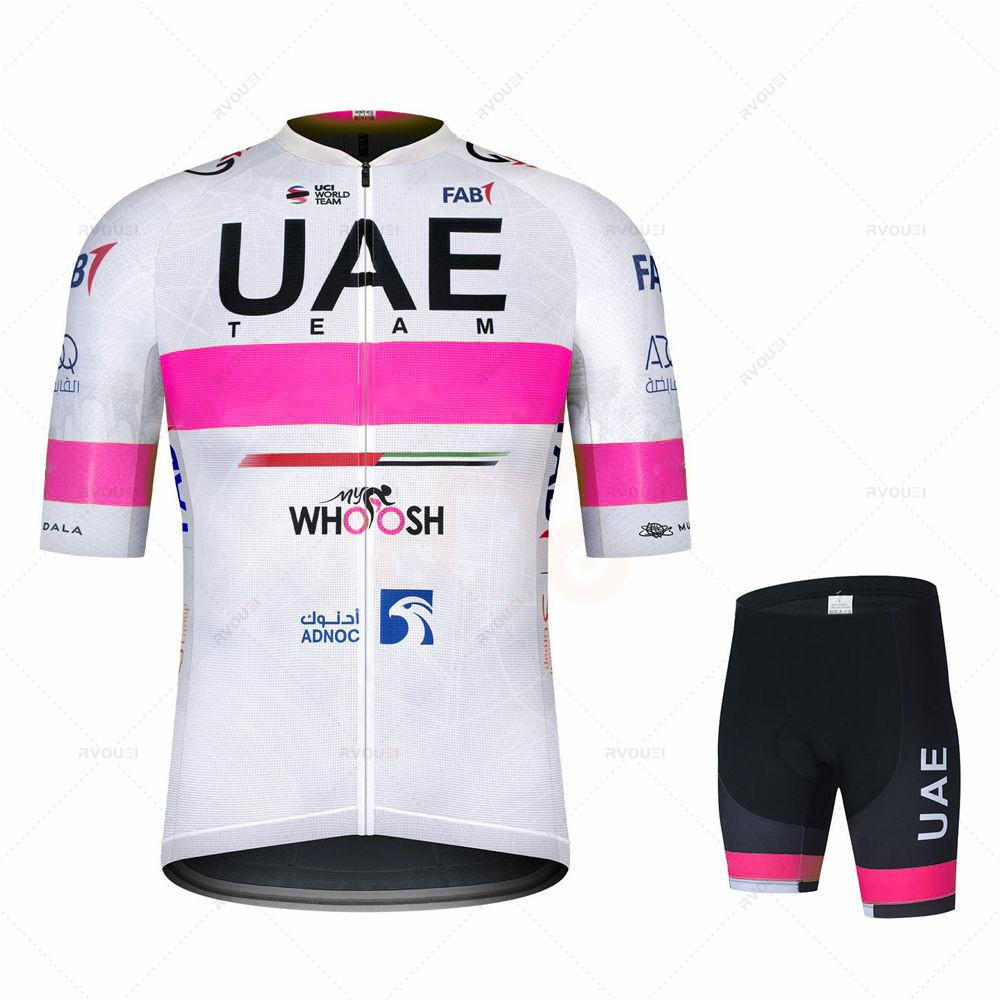 Uae Team Cycling Clothing Set for Men, Bike Clothing, Breathable Anti-UV Bicycle Wear, Short Sleeve Cycling Jersey and Bib Sets