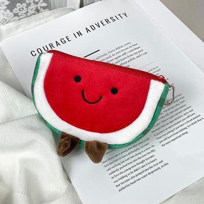 Cute Creative Soft Plush Zipper Coin Purse Cartoon Watermelon Sundry Organizer Pouch Portable Earphone Storage Bag Gifts