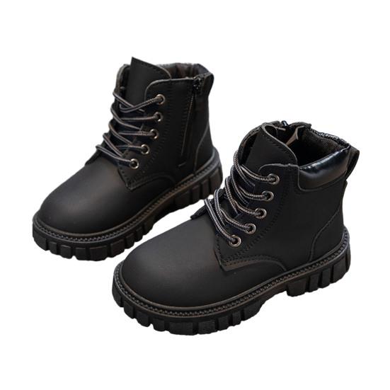 

Детские ботинки Martin Boot на шнуровке с нескользящей резиновой подошвой из синтетической кожи, классические ботильоны в британском стиле, всесезонная обувь для малышей для девочек и мальчиков 27 чёрный